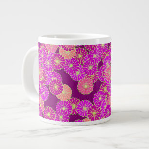 Art Deco flower pattern - shades of violet, coral Large Coffee Mug