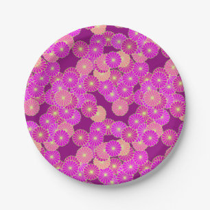 Art Deco flower pattern - shades of violet, coral Paper Plate