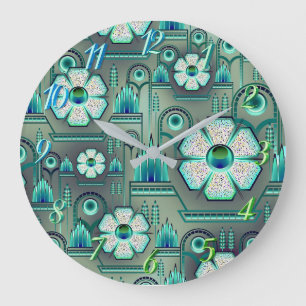 Art deco flower pattern vintage floral geometric large clock