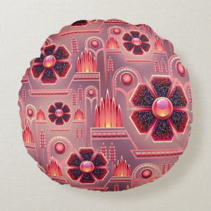 Art deco flower pattern vintage floral geometric round cushion
