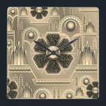 Art deco flower pattern vintage floral geometric square wall clock<br><div class="desc">Art deco floral vintage pattern with flowers and geometric metallic look 1920's design . In colours of gold and bronze.</div>