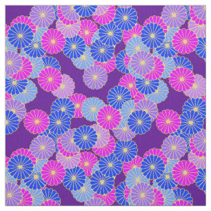 Art Deco flower pattern - violet, blue and purple Fabric