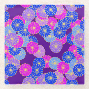 Art Deco flower pattern - violet, blue and purple Glass Coaster