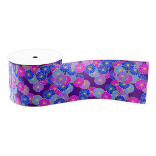 Art Deco flower pattern - violet, blue and purple Grosgrain Ribbon
