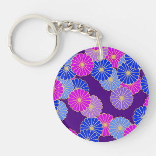 Art Deco flower pattern - violet, blue and purple Key Ring
