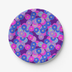 Art Deco flower pattern - violet, blue and purple Paper Plate