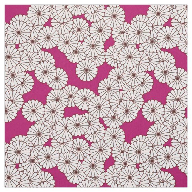 Art Deco flower pattern - white on burgundy Fabric (Swatch)