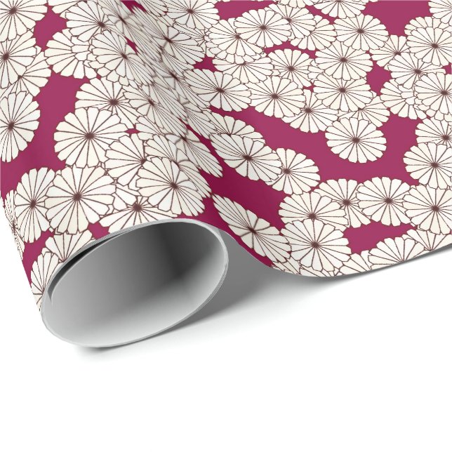 Art Deco flower pattern - white on burgundy Wrapping Paper (Roll Corner)