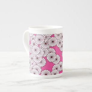 Art Deco flower pattern - white on pink Bone China Mug