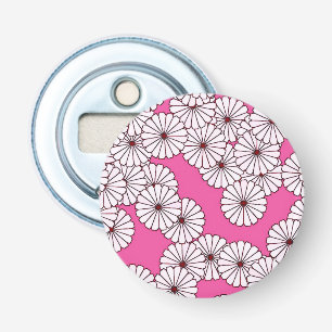 Art Deco flower pattern - white on pink Bottle Opener