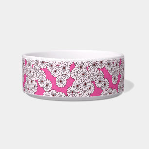 Art Deco flower pattern - white on pink Bowl