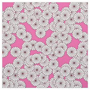 Art Deco flower pattern - white on pink Fabric
