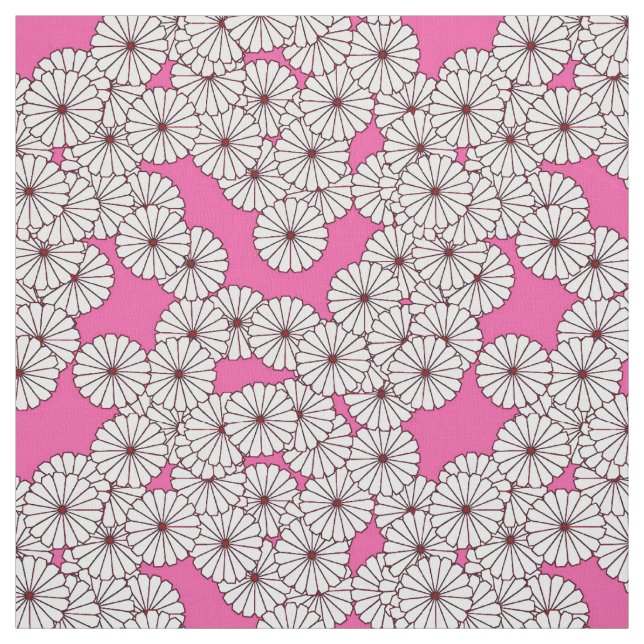 Art Deco flower pattern - white on pink Fabric (Swatch)