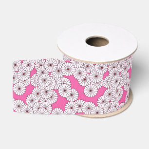 Art Deco flower pattern - white on pink Grosgrain Ribbon