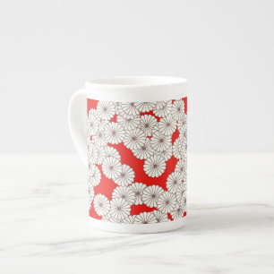 Art Deco flower pattern - white on red Bone China Mug