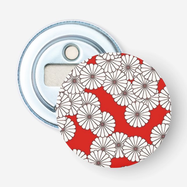 Art Deco flower pattern - white on red Bottle Opener (Front)
