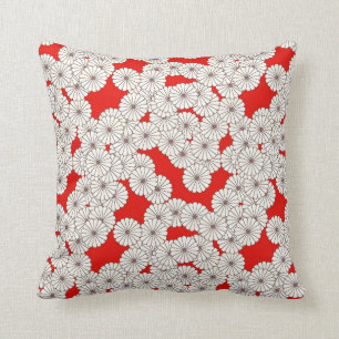 Art Deco flower pattern - white on red Cushion