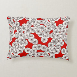 Art Deco flower pattern - white on red Decorative Cushion