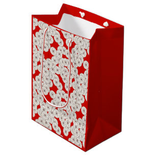Art Deco flower pattern - white on red Medium Gift Bag