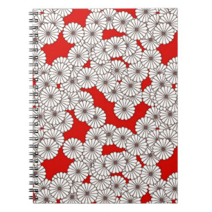 Art Deco flower pattern - white on red Notebook
