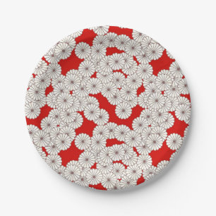 Art Deco flower pattern - white on red Paper Plate