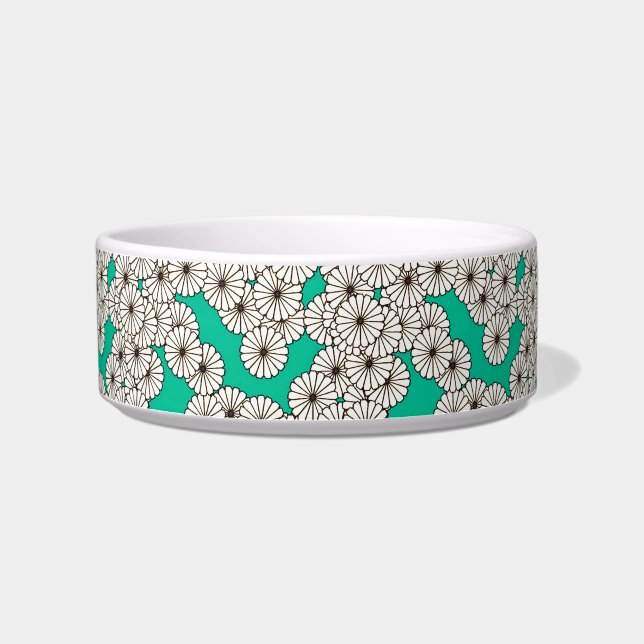 Art Deco flower pattern - white on turquoise Bowl (Left)