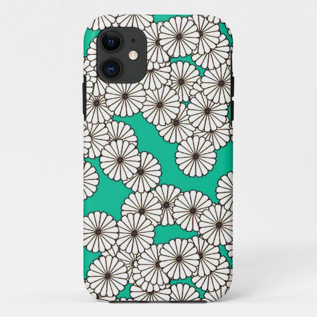Art Deco flower pattern - white on turquoise Case-Mate iPhone Case (Back)