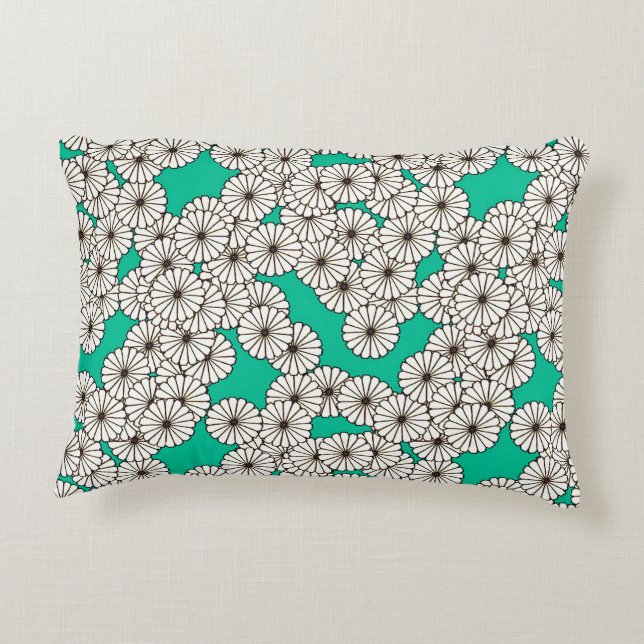 Art Deco flower pattern - white on turquoise Decorative Cushion (Back)