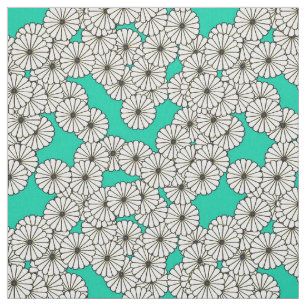 Art Deco flower pattern - white on turquoise Fabric
