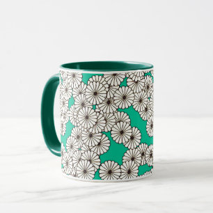 Art Deco flower pattern - white on turquoise Mug
