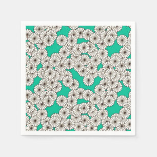 Art Deco flower pattern - white on turquoise Napkin
