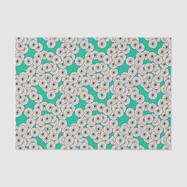 Art Deco flower pattern - white on turquoise Tissue Paper (Front)