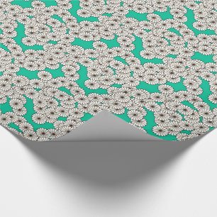 Art Deco flower pattern - white on turquoise Wrapping Paper