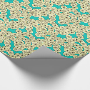 Art Deco flower pattern - yellow on turquoise Wrapping Paper