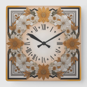 Art Deco flower Square Wall Clock