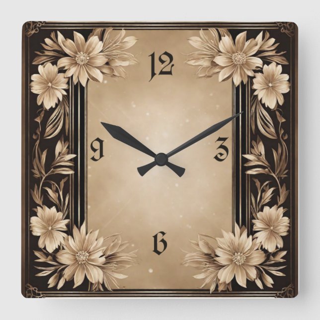 Art Deco Flower Square Wall Clock (Front)