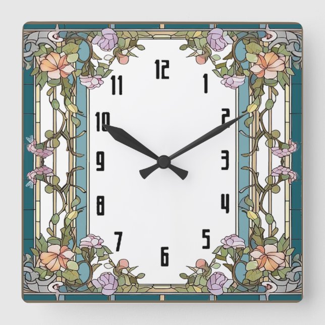 Art Deco Flower Square Wall Clock (Front)
