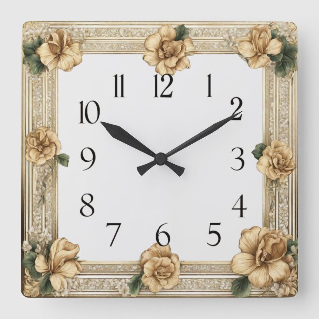 Art Deco Flower Square Wall Clock (Front)