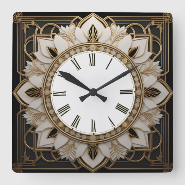 Art Deco Flower Square Wall Clock (Front)