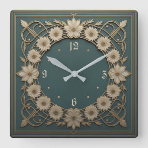 Art Deco flower Square Wall Clock