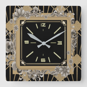 Art Deco flower Square Wall Clock