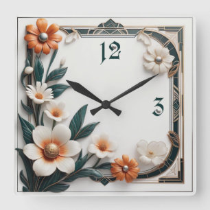 Art Deco flower Square Wall Clock