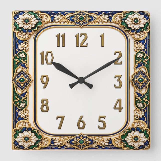 Art Deco Flower Square Wall Clock (Front)