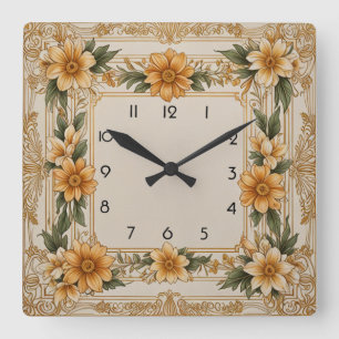 Art Deco flower Square Wall Clock