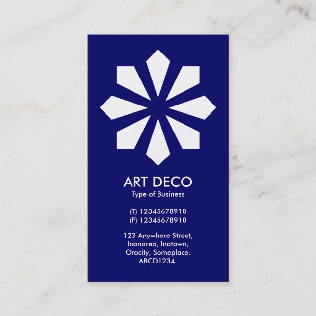 Art Deco Flower Star - Navy Blue 000066 Business Card (Front)