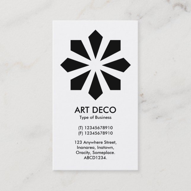 Art Deco Flower Star - White front, Black Back Business Card (Front)