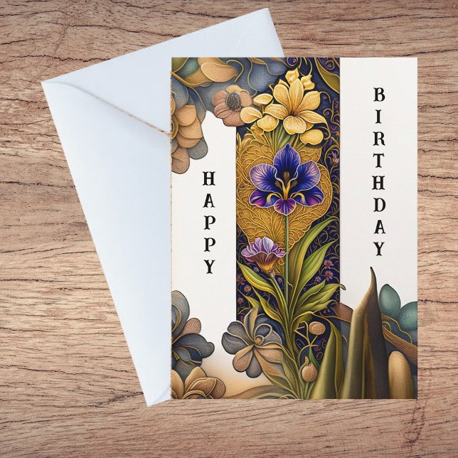 Art Deco Flowers Illustration Birthday Card (Creator Uploaded)