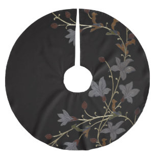 Art Deco Flowers On Black Brushed Polyester Tree Skirt