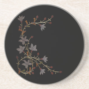Art Deco Flowers On Black Coaster