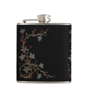Art Deco Flowers On Black Hip Flask
